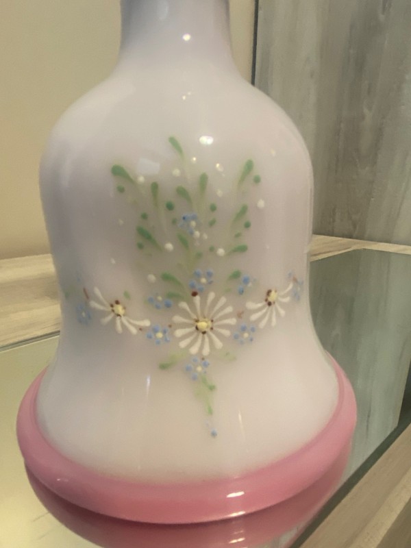 Pairpoint glass peachblow bell hand painted by Cynthia Bryden 11- 1/2" tall