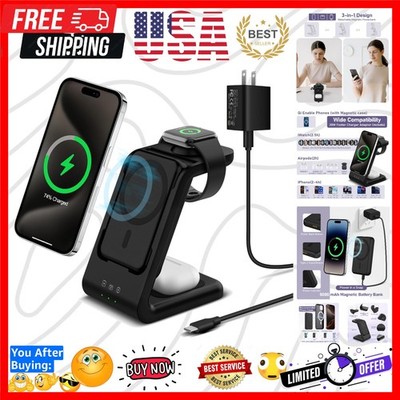 3 in 1 Wireless Charging Station: 5000mAh Removable Power Bank Charger Stand ...
