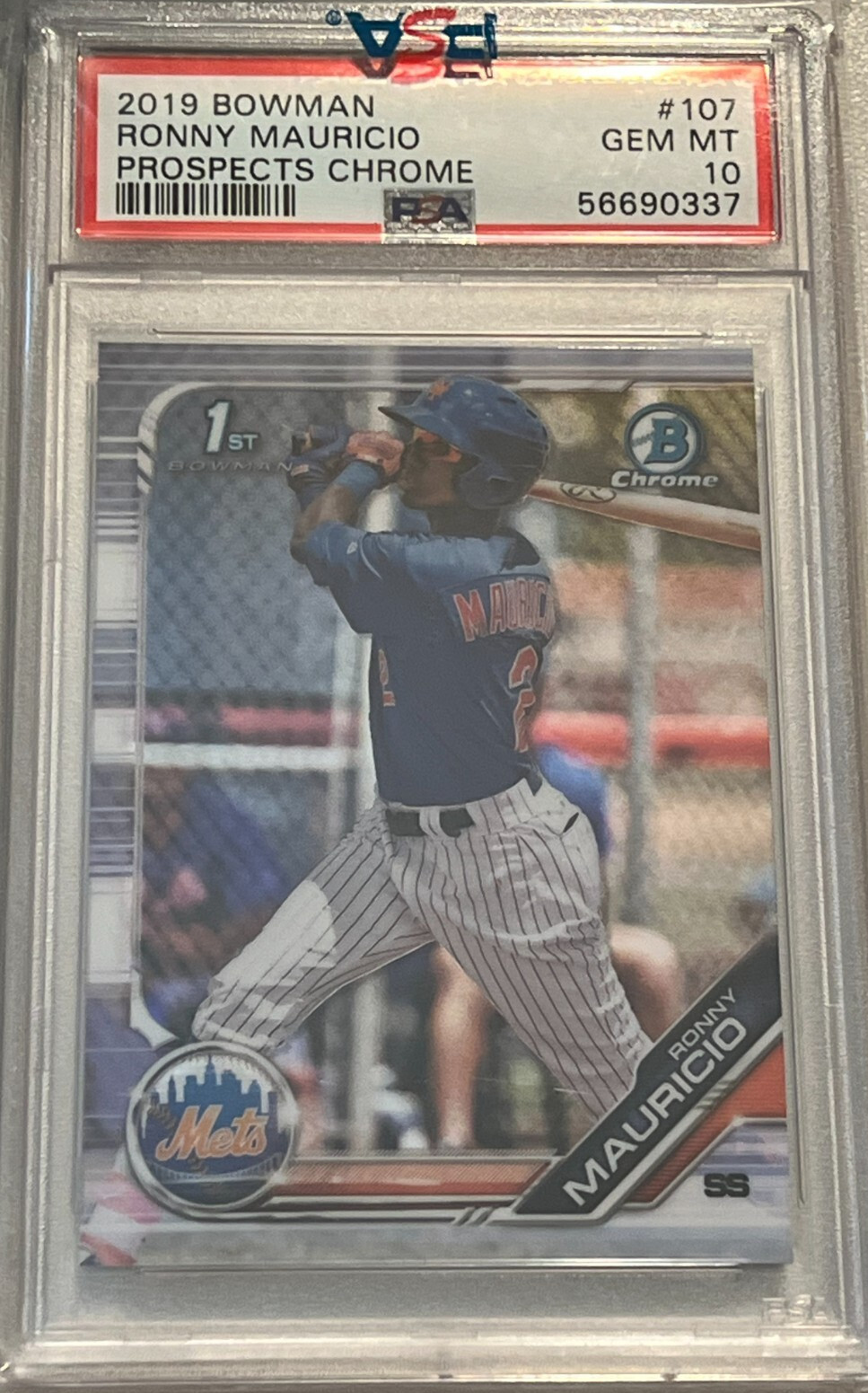 💎2019 Bowman Chrome Prospects #BCP-107 Ronny Mauricio New York Mets PSA 10💎