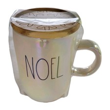 Rae Dunn NOEL Mug with Wooden Lid – Artisan Collection by Magenta – Iridescent H