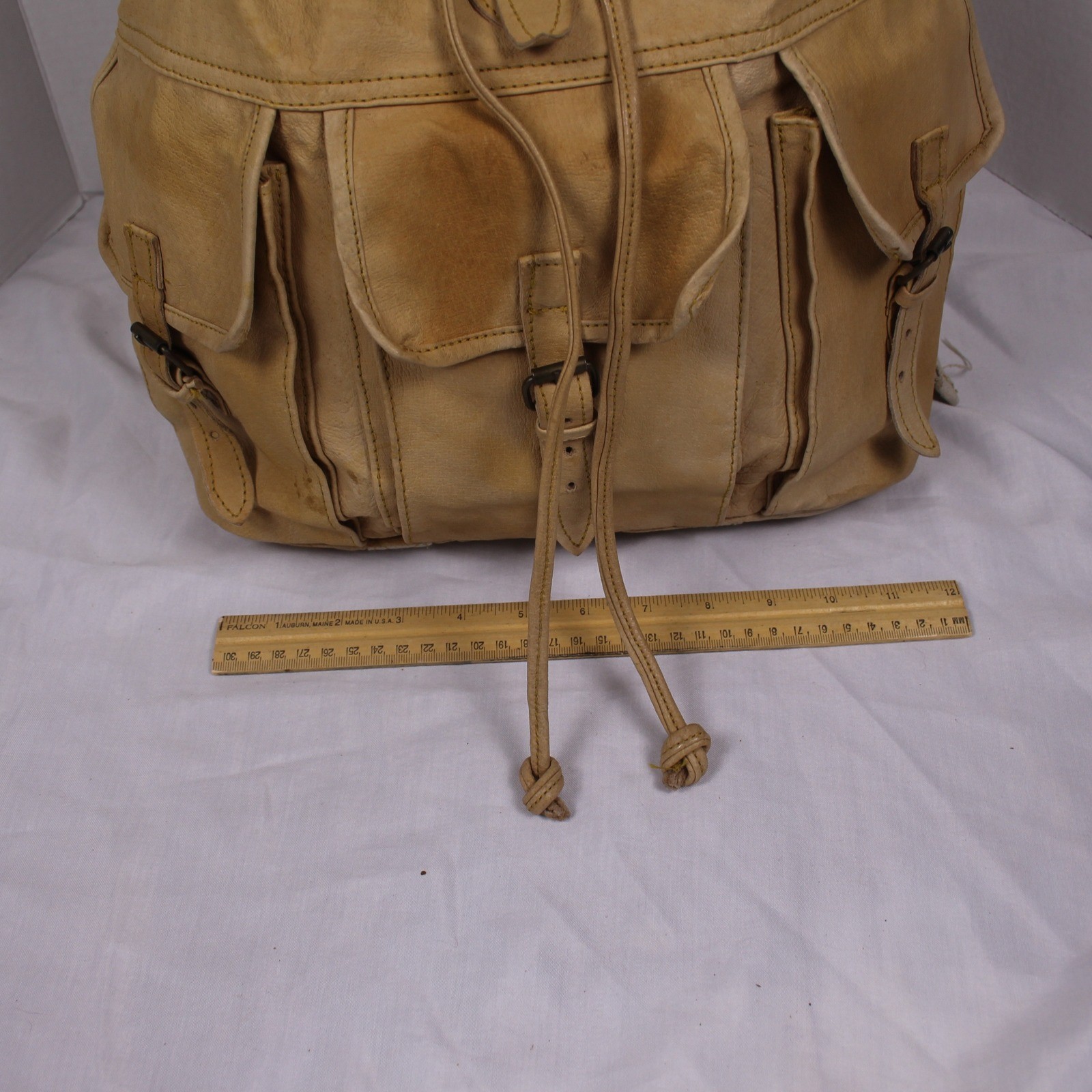 Camel Genuine Leather Drawstring Backpack Tan Kha… - image 6