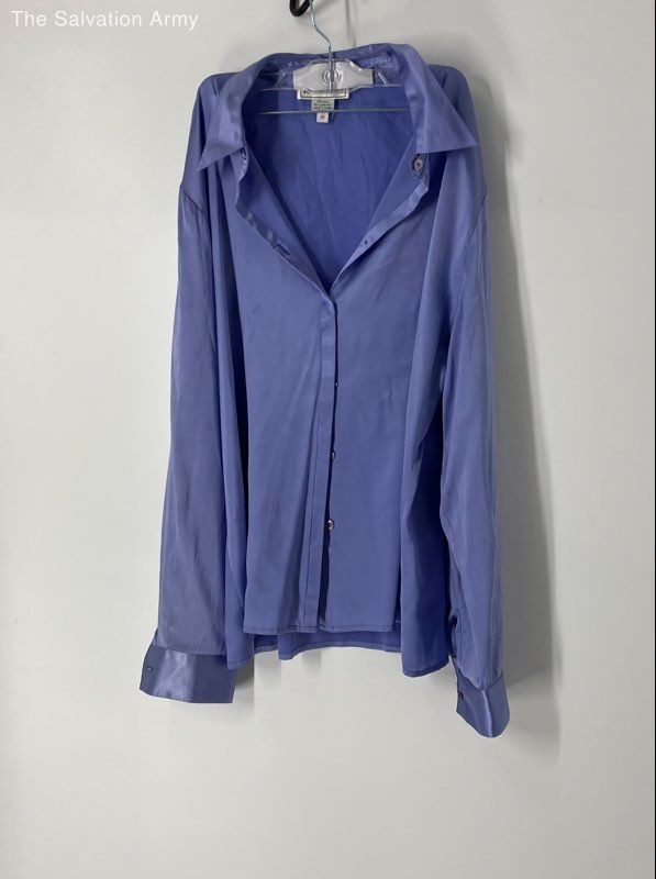 Nora Noh Womens Blue Silk Long Sleeve Collared Button-Up Shirt Size 10