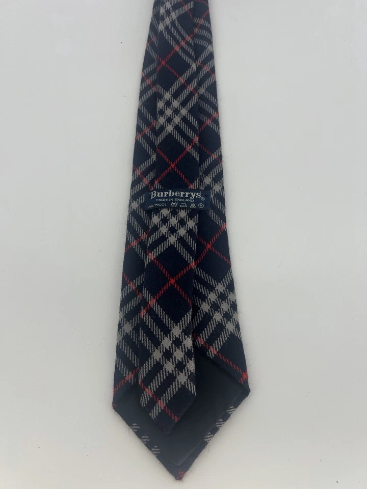 Gravata vintage Burberrys azul marinho Nova Check 100% lã - Imagem 2 de 4