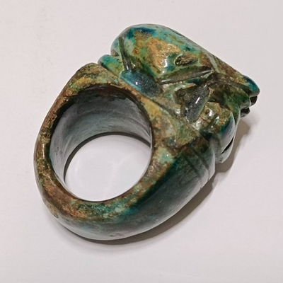 #ad Vintage Egyptian scarab ring with turquoise style stone and bold carved details $95.00