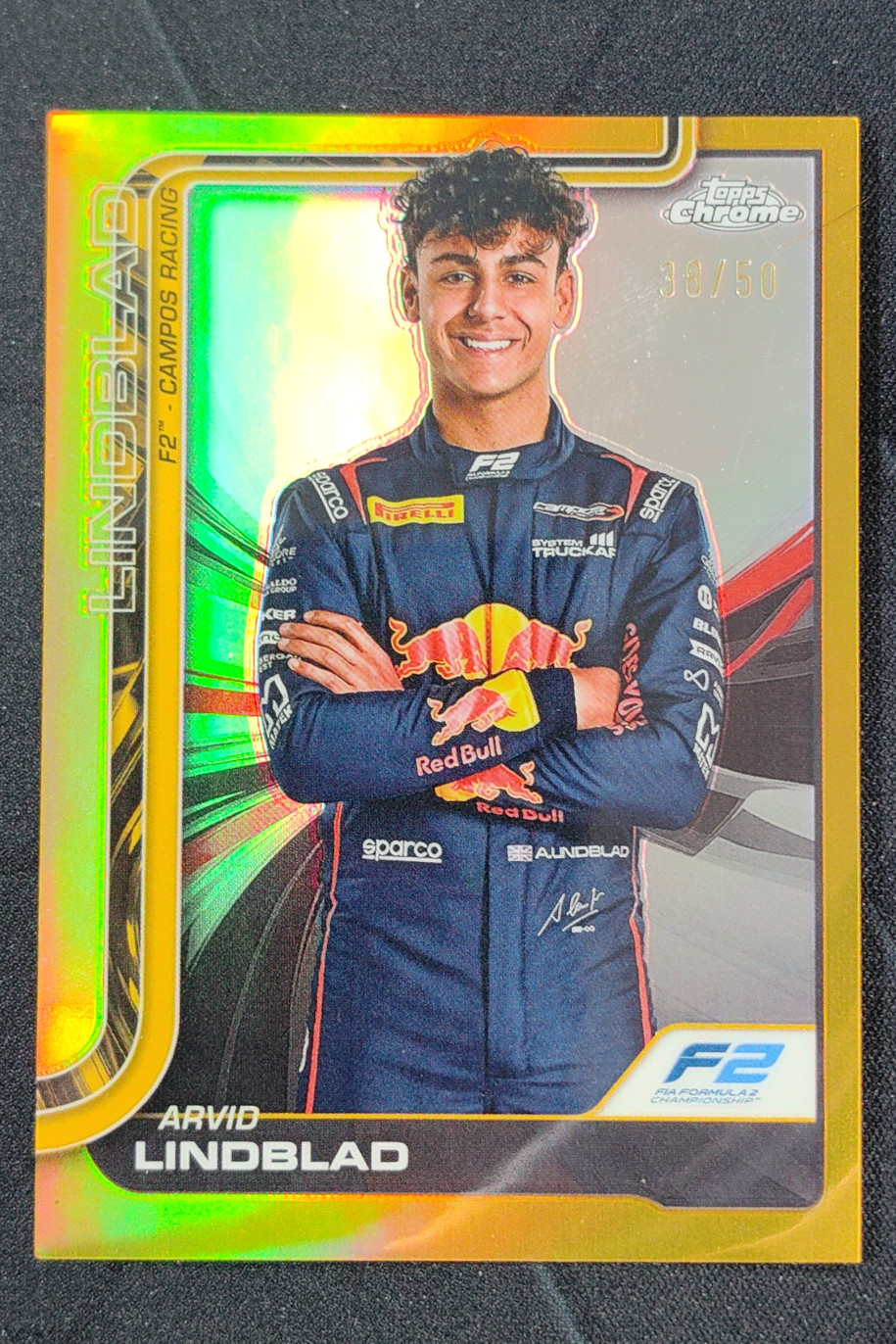 2025 Topps Chrome Formula 1 F1 Arvid Lindblad Gold Refractor /50 #23