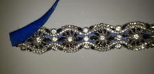 Wedding Bridal Rhinestone Blue Ribbon Sash Belt for Women Dresses Bridal, Gowns