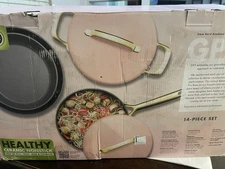 GreenPan GP5 14-Piece Ceramic Rose Gold Cookware Set Champagne Handles Open Box