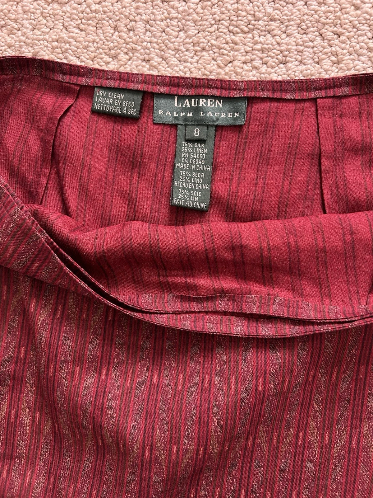Lauren Ralph Lauren Vintage Red Silk Linen Maxi Wrap Skirt/Sarong Size 8 EUC
