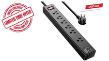 6Ft Power Strip Surge Protector, Extension Cord with 6 AC Outlets 3 USB Ports fo