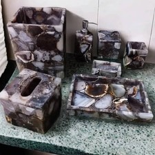 Set of 7 Pcs Wild Agate Luxury Stone Bathroom Accessories Set for Bathroom Decor
