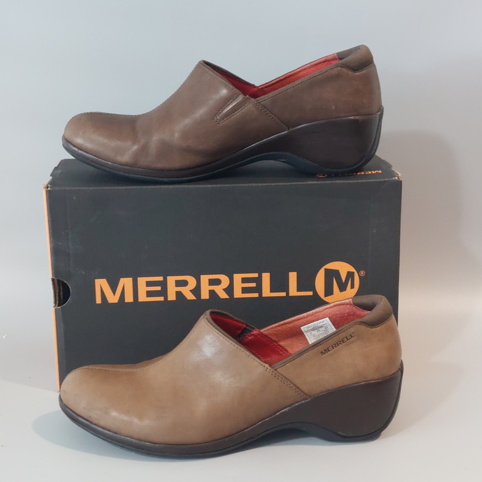 Scarpe Merrell donna TAGLIA 11 PELLE MARRONE Angeliche slip on casual comode con scatola