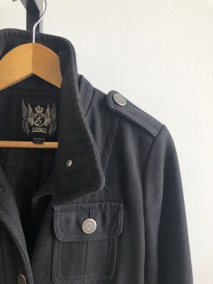 VTG Small Women s Black Espirit Woolen Blend Winter Coat Army Y2K Style Jacket