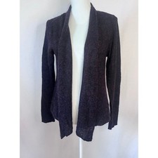 Eileen Fisher Purple Open Front Draped Shawl Collar Knit Cardigan Sweater Wool