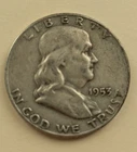 1953 D Benjamin Franklin LIBERTY BELL 90 % Silver Half Dollar Coin