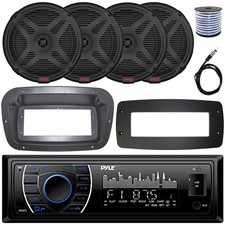Pyle Single-DIN Marine Receiver W/Kit  Adapter Plate, 4x 6.5" 600W Max Speakers