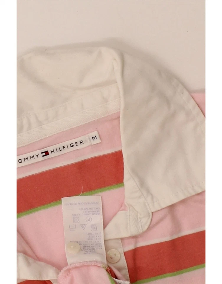 TOMMY HILFIGER Womens Long Sleeve Polo Shirt UK 12 Medium Pink Striped AH14 - Image 4 of 4