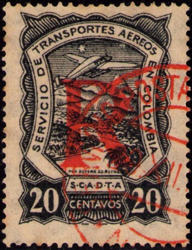 COLOMBIA - SCADTA - REGISTRATION - 20c BLACK - NEIVA CANCEL - GEBAUER 73a RRR