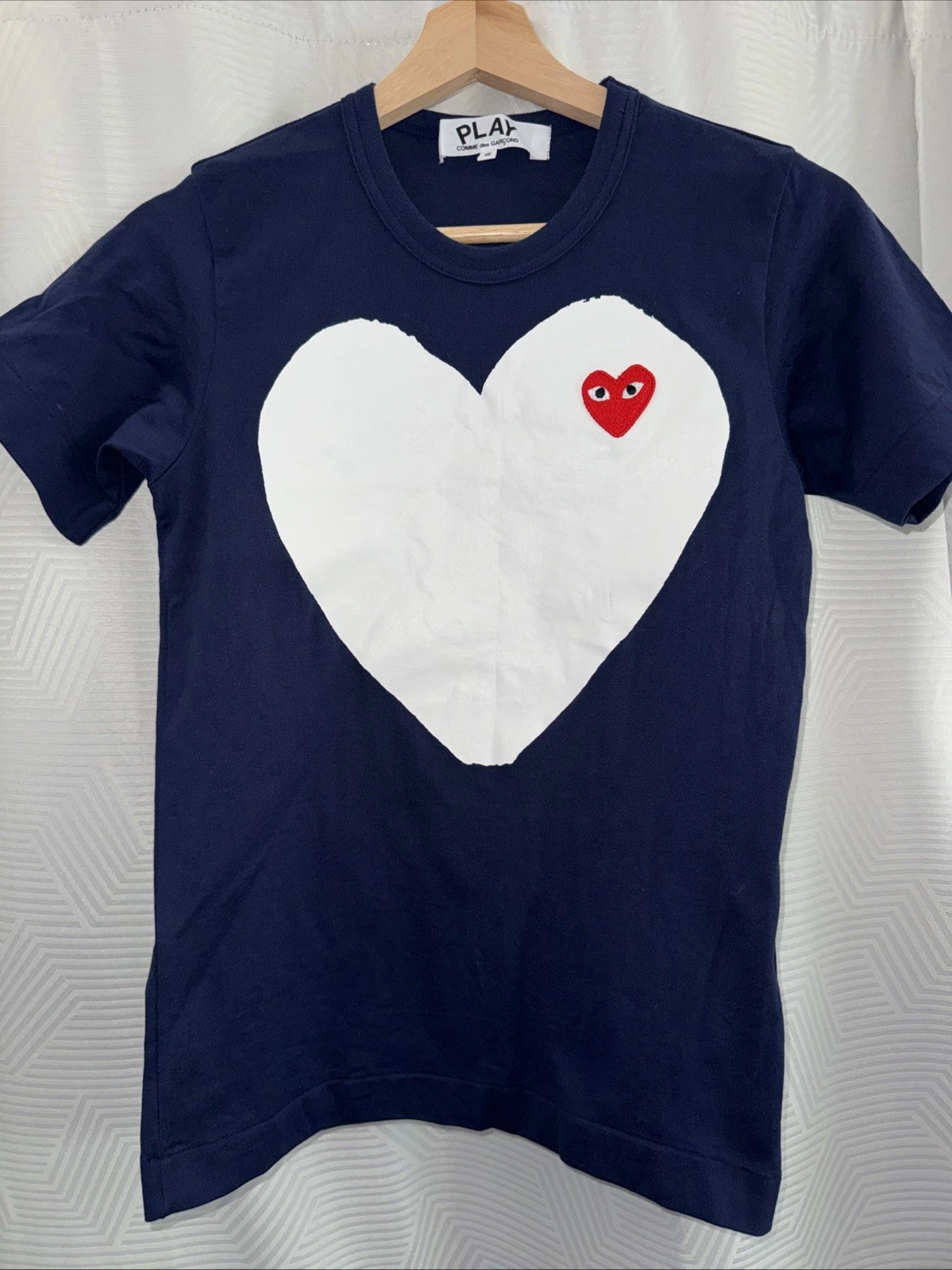 Comme Des Garcons Play Heart Logo Navy Men's Short Sleeve T Shirt Size S