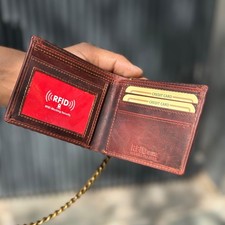 Hunter Leather Bifold Chain Wallet RFID Blocking   Gift for Men