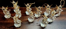 CHRISTMAS CLEAR ACRYLIC ANGEL ORNAMENTS GOLD WINGS VINTAGE  11 PIECES 