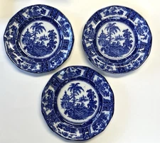 Set of 3 William Adams Kyber Dinner Plate 10" Flow Blue Earthenware England