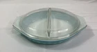 Vintage Pyrex Turquoise Snowflake Pattern 1.5 Qt. Divided Casserole Dish W/ lid