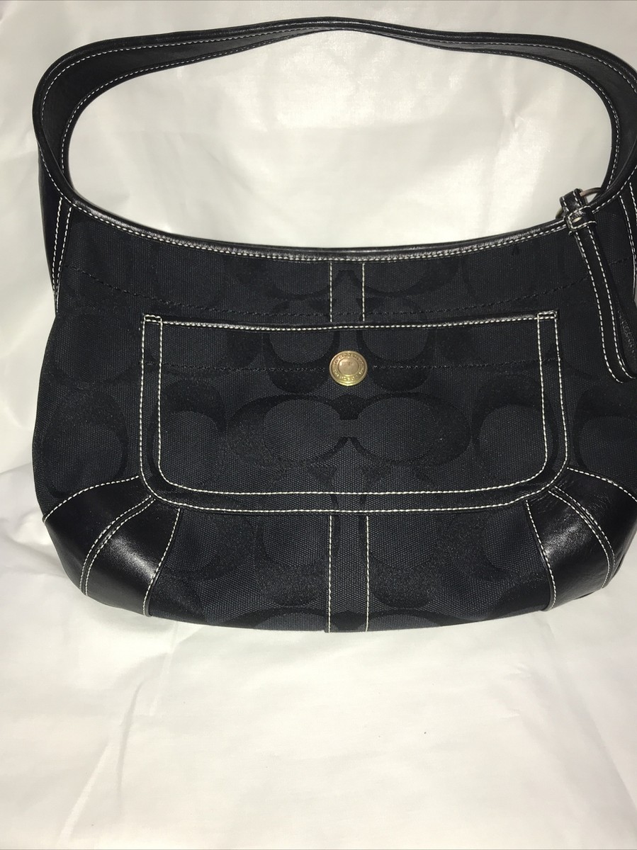 Coach Purse Hobo Logo Shoulder Bag Black With White