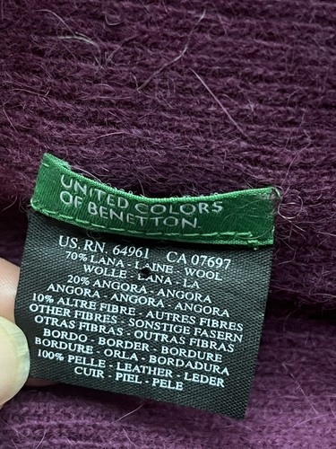 Sciarpa stola sciarpa lana viola United Colors of Benetton con vera pelliccia piumata - Foto 7 di 8