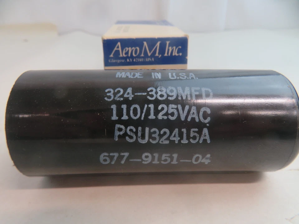 AERO M INC AC CAPACITOR MOTOR START 110-125VAC 324-389MFD NOS Foto 2 de 3