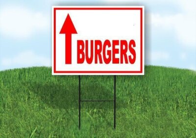 BURGERS STRAIGHT ARROW RED Yard Sign with Stand LAWN SIGN