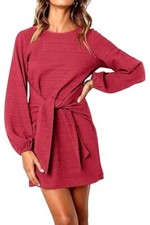 Size 2XL 18 20 Rose Tie-Front Short Dress Lantern Sleeves Spring Party Plus Size