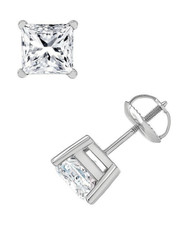 2.40 Ct Princess Cut VVS1/D GRA Moissanite Stud Earrings 14K White Gold 6mm