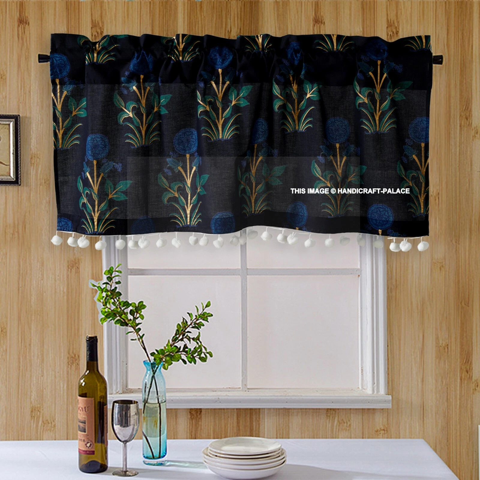 Panneau De Rideau De Fenêtre En Coton Fait Main Indien Décor Bleu