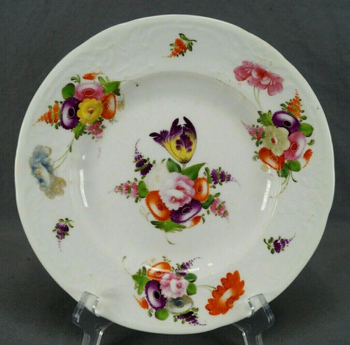 Coalport Hand Painted Floral Molded Edge Porcelain 8 7/8 Inch Plate Circa 1820 - Picture 1 of 10