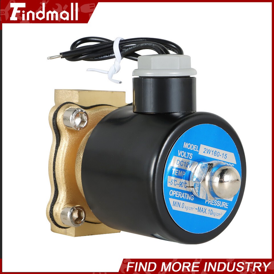 1/2 Inch 12V DC Brass Solenoid Valve - Normally Closed For Water, Air, Gas, Diesel