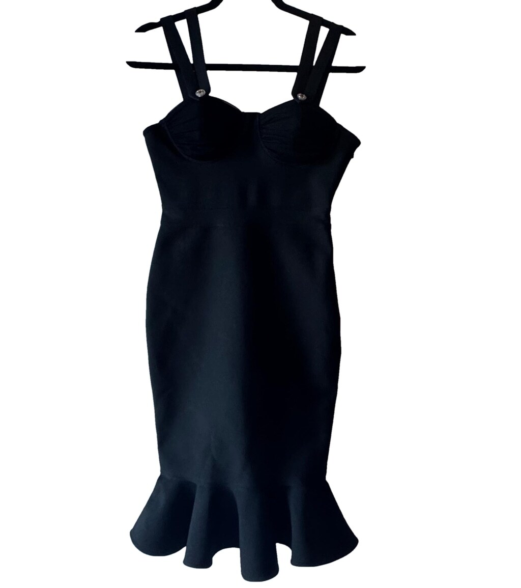 NWT Calm Abigail Bandage Strappy Mermaid Midi Dress Small Black Bodycon |  eBay
