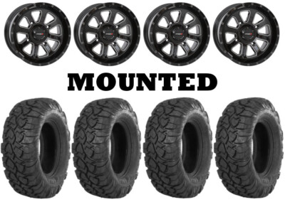 Kit 4 ITP UltraCross R-Spec Tires 27x9-14 on System 3 ST-4 Gloss Black HP1K