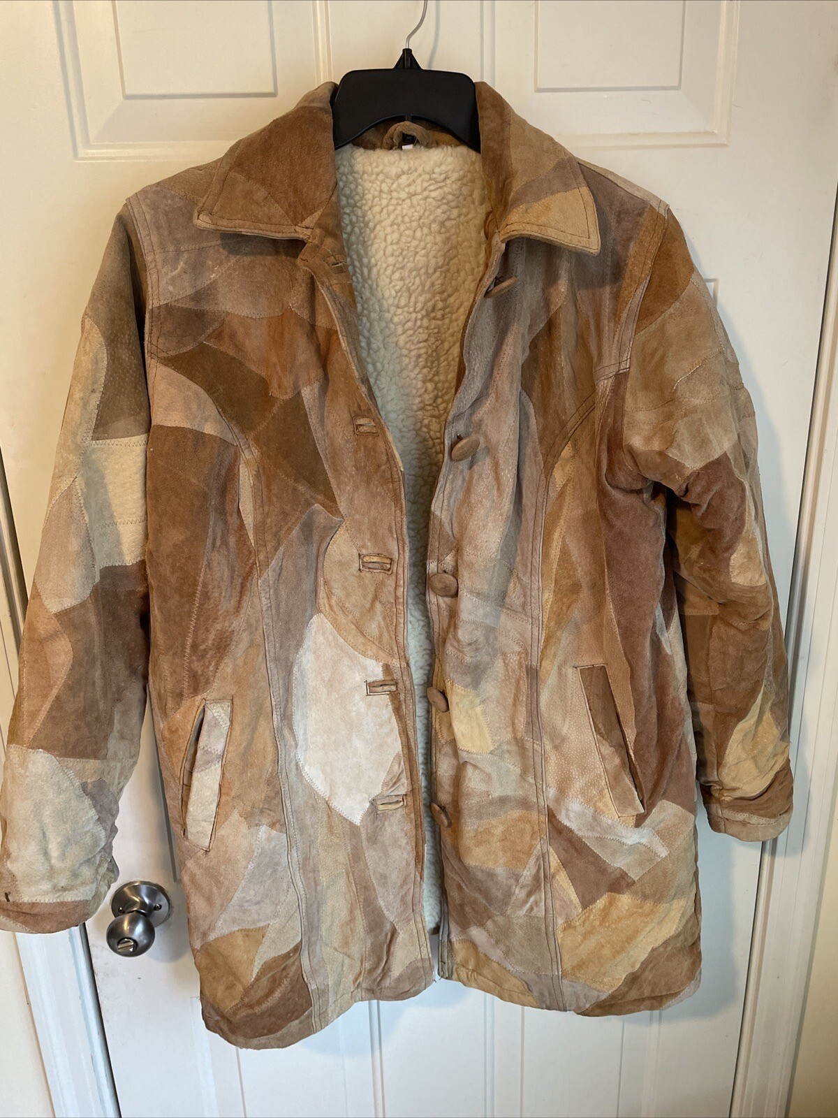 patchwork leather jacket Long Cowboy Western Styl… - image 1