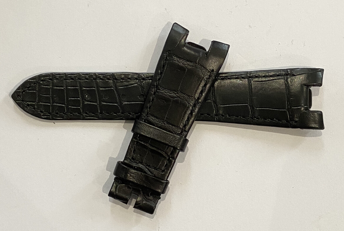 Bracelet Roger Dubuis 24 mm en alligator véritable noir façon croco pour montre de luxe