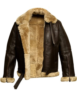 MEN'S RAF B3 REAL LEATHER JACKET FLYING AVIATOR SHEEPSKIN BROWN BOMBER JACKET