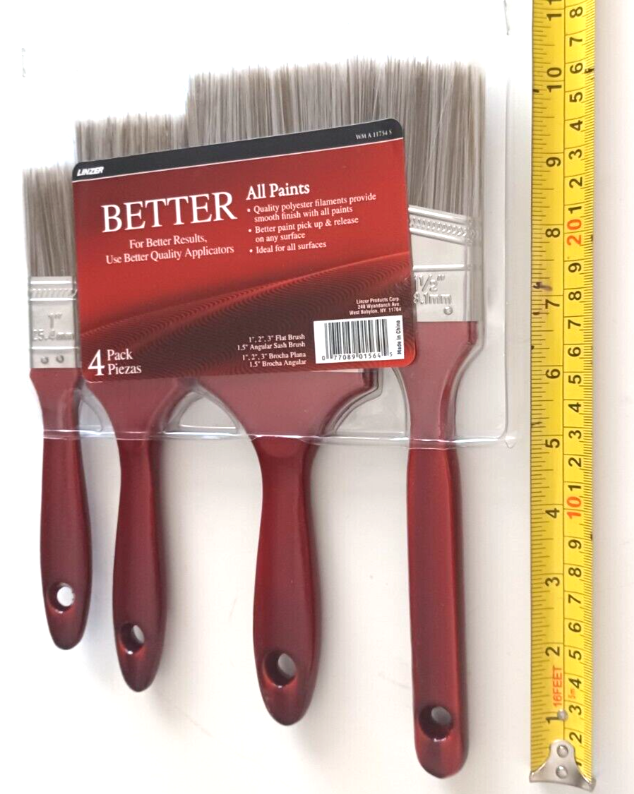 4 PC. PAINT BRUSH SET FOR ALL PAINTS 1,2,3 inch and 1.5 inch ANGLE