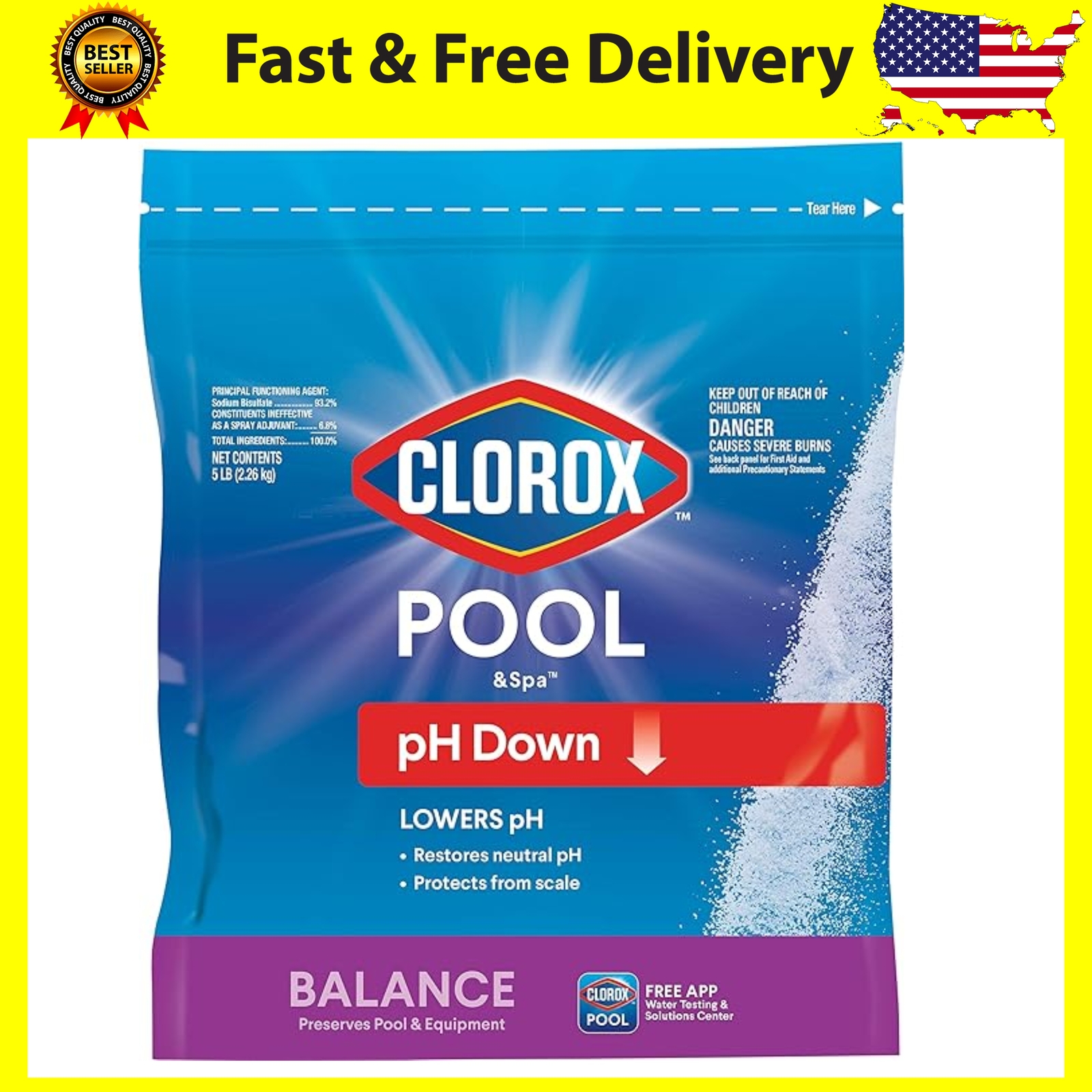 Piscina pH descendente, reduce el pH, protege contra la irritación de ojos y piel, 5 lb