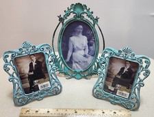 Lot 3 Vintage Brass Frames Antique Verde Pantina Victorian Scrolled Easel