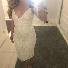 Asos Lace Beaded White Midi Dress (Size UK 8 / US 4 / Small)
