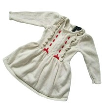 Janie and Jack Fit and Flare Dress Oatmeal Red Ribbon Detail.