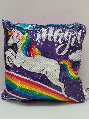 2012 Rare Cra-Z-Art 9'' X 9'' Color Change Sequin Unicorn Magic Rainbow Pillow