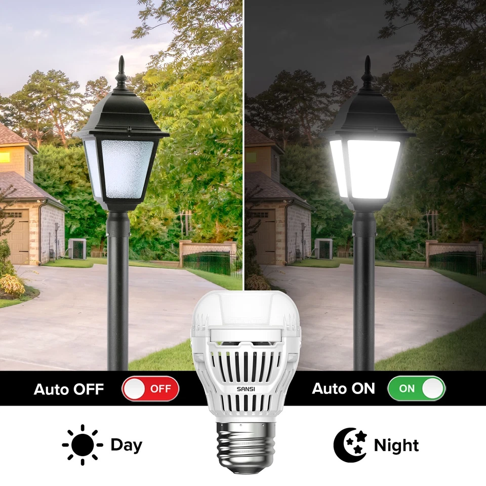 2 pcs 800lm Dusk to Dawn LED Light Bulb Outdoor 8W=60W A15 5000K Daylight E26 - Image 4 of 4