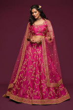Attractive Look Art Silk Pink Lehenga Choli With Dupatta For Women Wedding