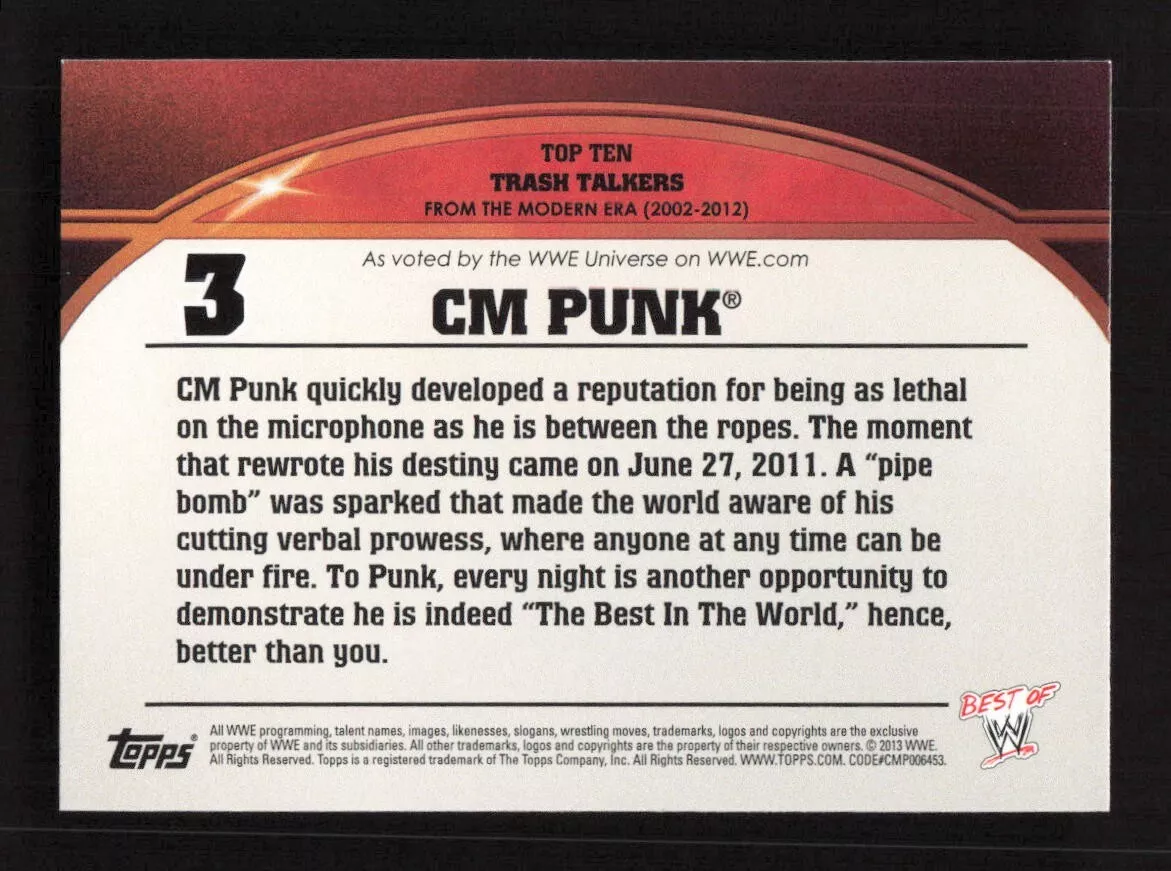 2013 Topps Best Of WWE Top Ten Trash Talkers Bronze CM Punk #3