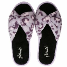 Women Winter Cozy Cotton Open Toe Slippers Purple Leopard Pattern Indoor Shoes